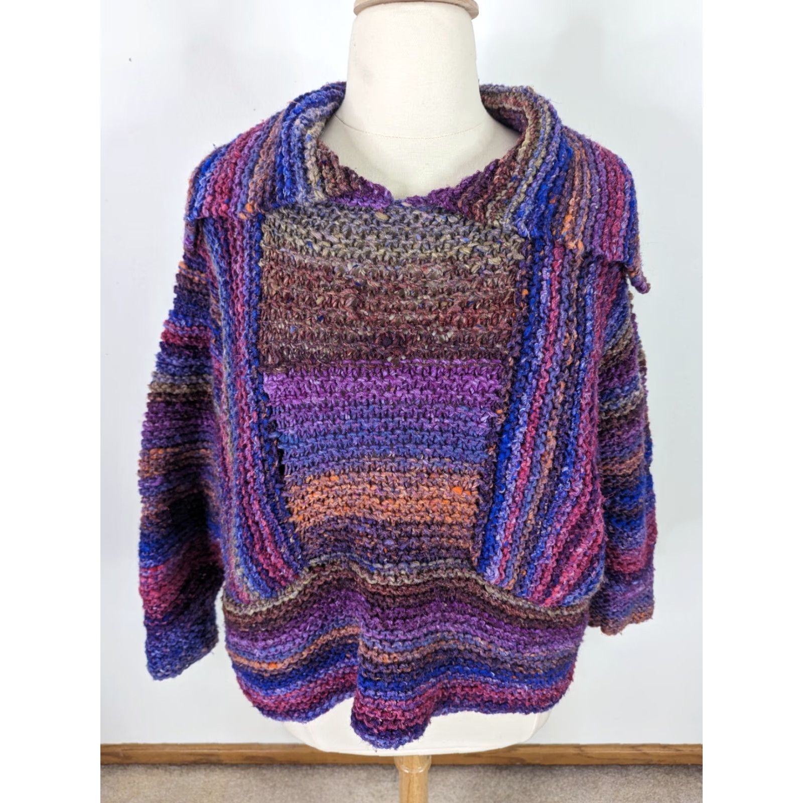 Vintage VINTAGE Mexican Baja Poncho Hoodie Striped Hippie Drug Rug Crochet Adults L Pullover Hoodie Mens Womens Size US L / EU 52-54 / 3 - 2 Thumbnail