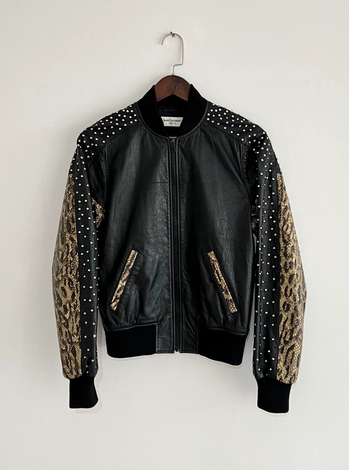 Saint Laurent Paris Saint Laurent Paris Rhinestone spliced leather jacket Size US S / EU 44-46 / 1 - 1 Thumbnail