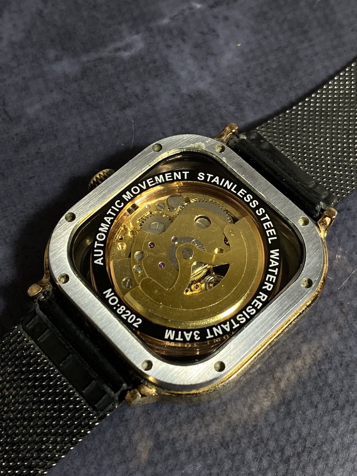 Vintage Skeleton Automatic Gold Square Watch Vintage Style Size ONE SIZE - 10 Thumbnail