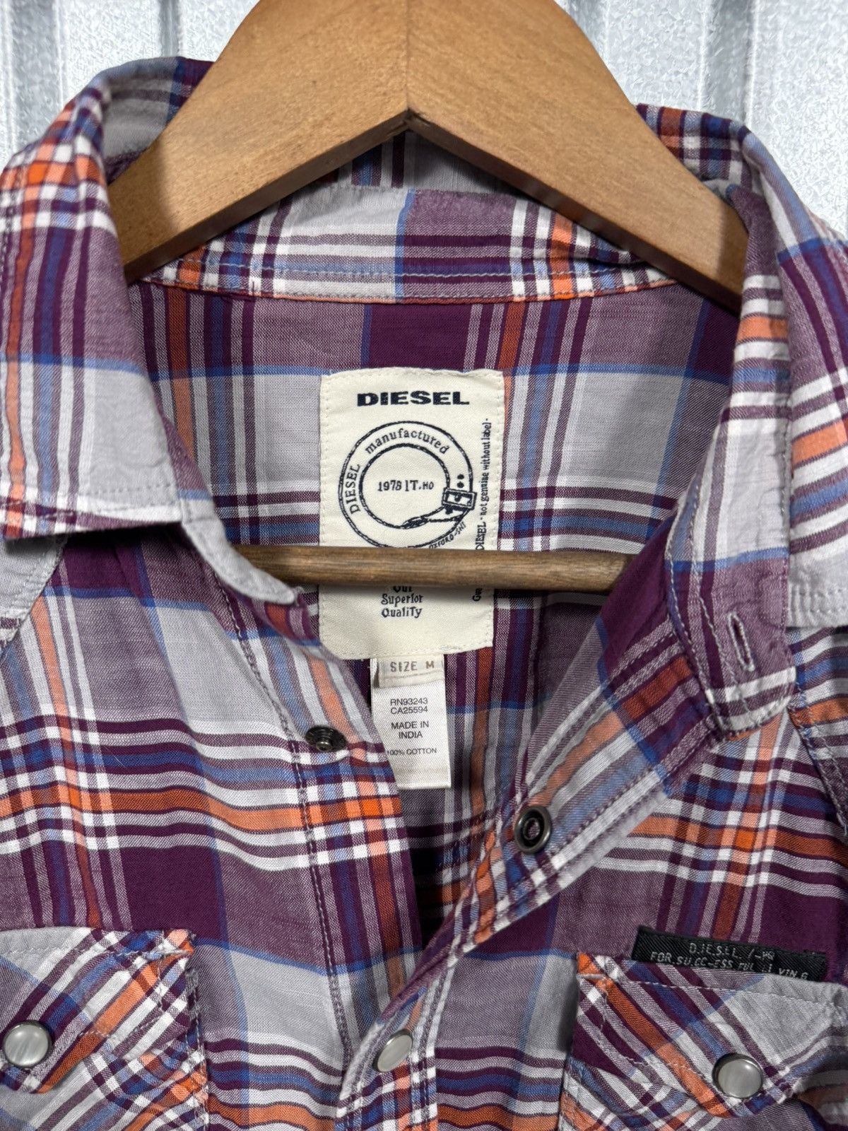 Diesel Diesel Purple Plaid Western Pearl Snap Button Up Shirt Size US M / EU 48-50 / 2 - 7 Thumbnail