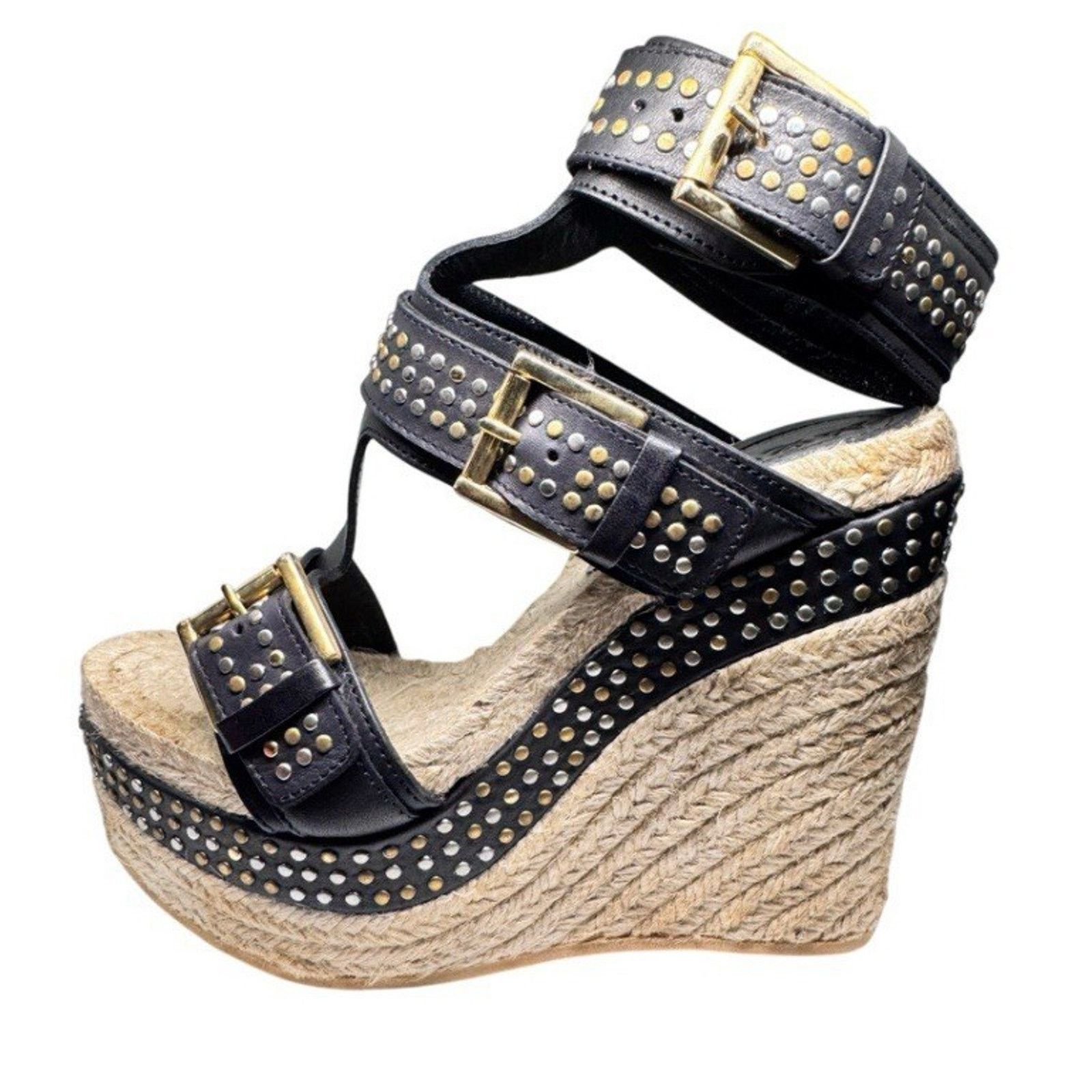 ALEXANDER MCQUEEN SANDAL HIGH PLATFORM BLACK LEATHER 37