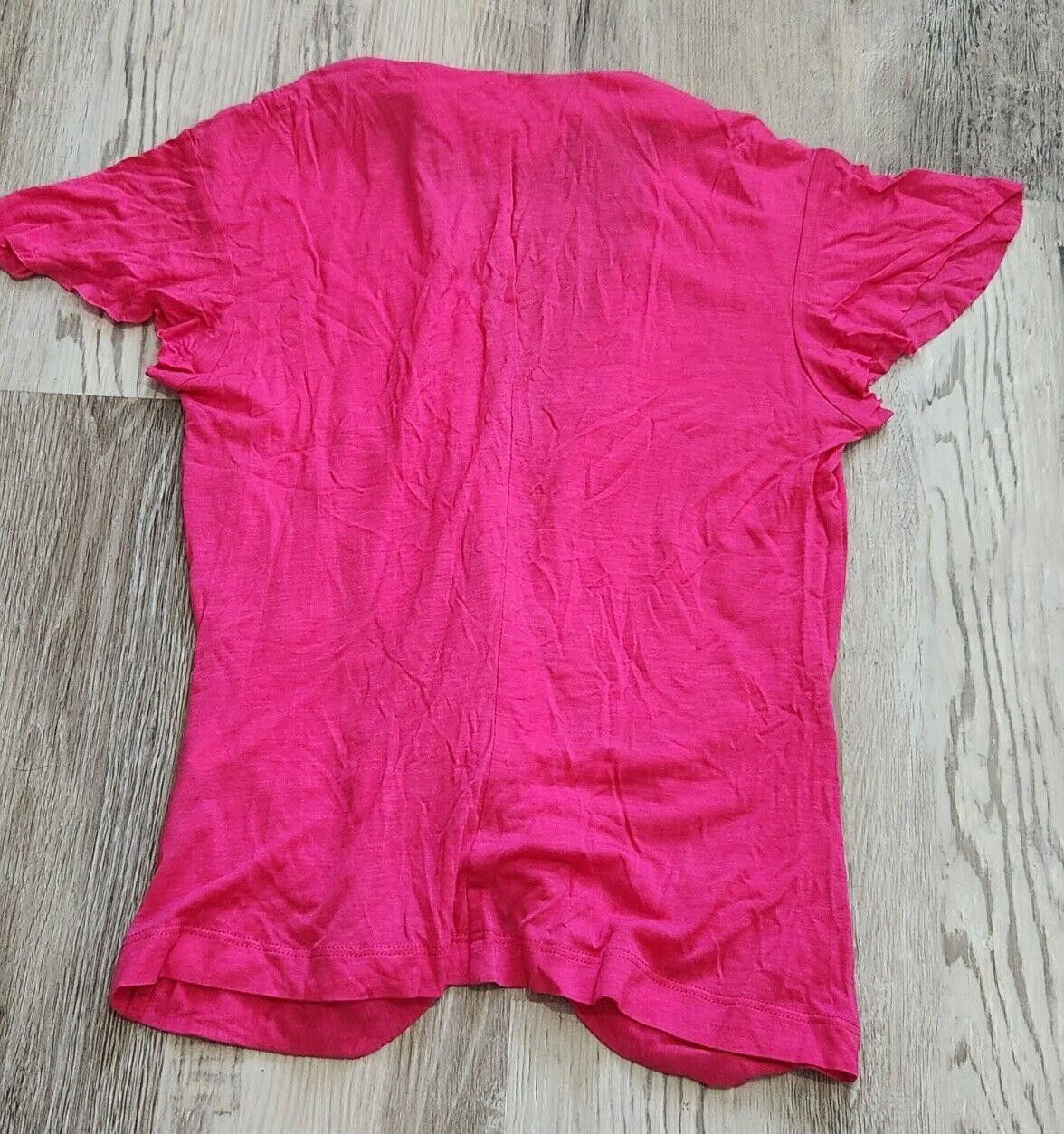 Designer Trina Turk Top Petite Small Hot Pink V Neck Silky Cap Size S / US 4 / IT 40 - 2 Thumbnail