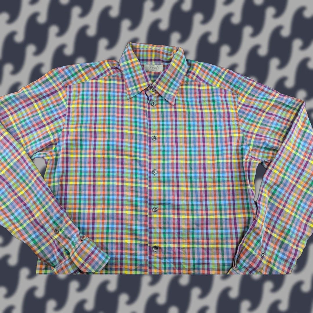 Eton ETON Mens Button-Up Shirt Size 41 Slim Multicolor Plaid Long Sleeve Casual Shirt Men’s Button Up Shirt Size US L / EU 52-54 / 3 - 1 Thumbnail