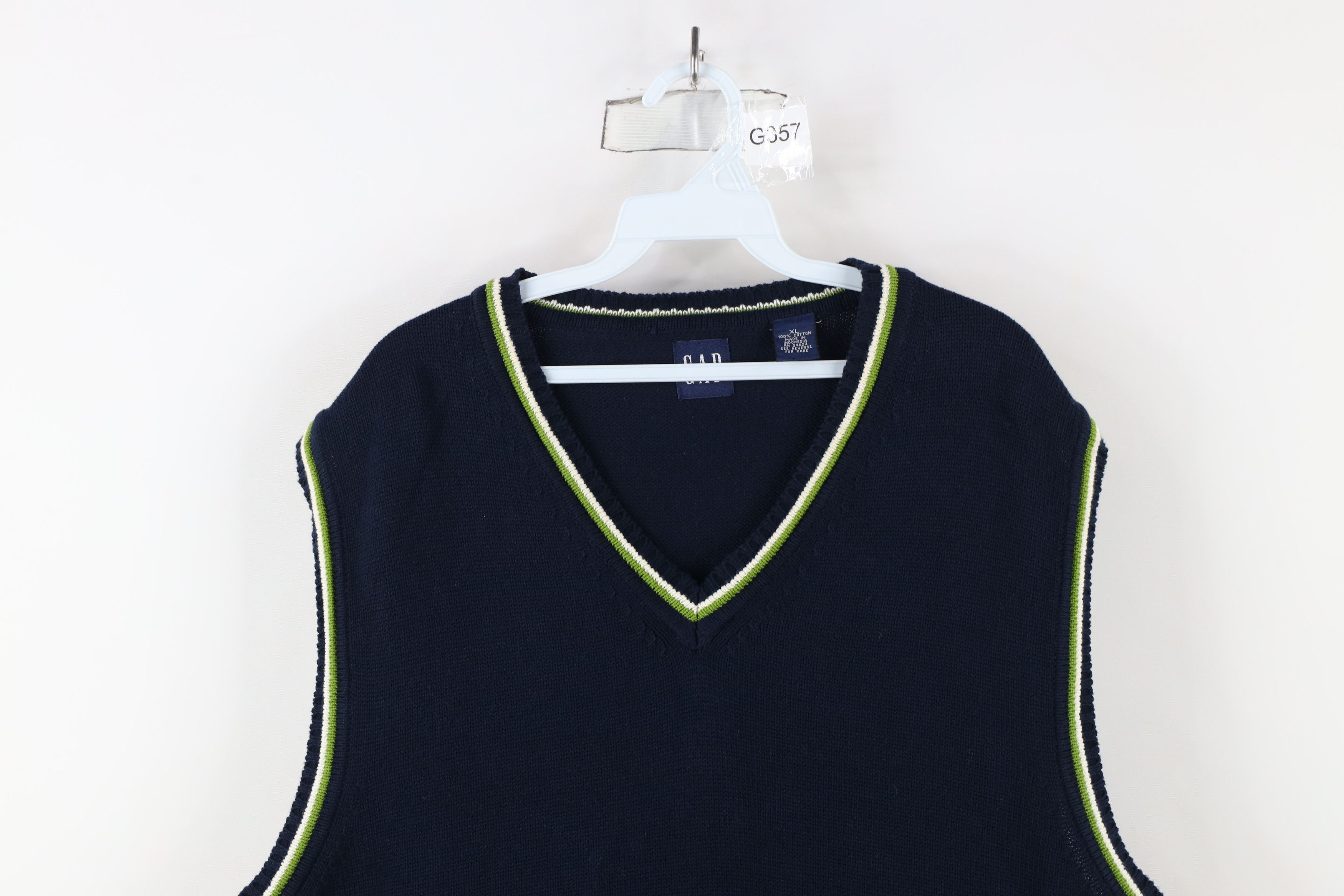Gap × Vintage Vintage 90s Gap Blank Cotton Knit V-Neck Sweater Vest Blue Size US XL / EU 56 / 4 - 2 Thumbnail