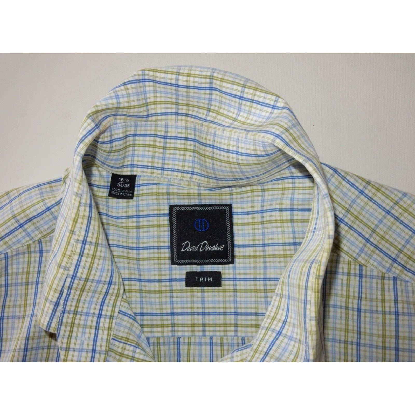 David Donahue VINTAGE David Donahue Men's Dress Shirt Long Sleeve Plaid Size 16.5 Regular Green-Blue-White Size 42R - 3 Thumbnail