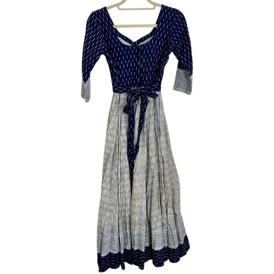 Vintage Vintage Block Print Cotton Maxi Dress – Artisan Handcrafted Size S / US 4 / IT 40 - 2 Thumbnail