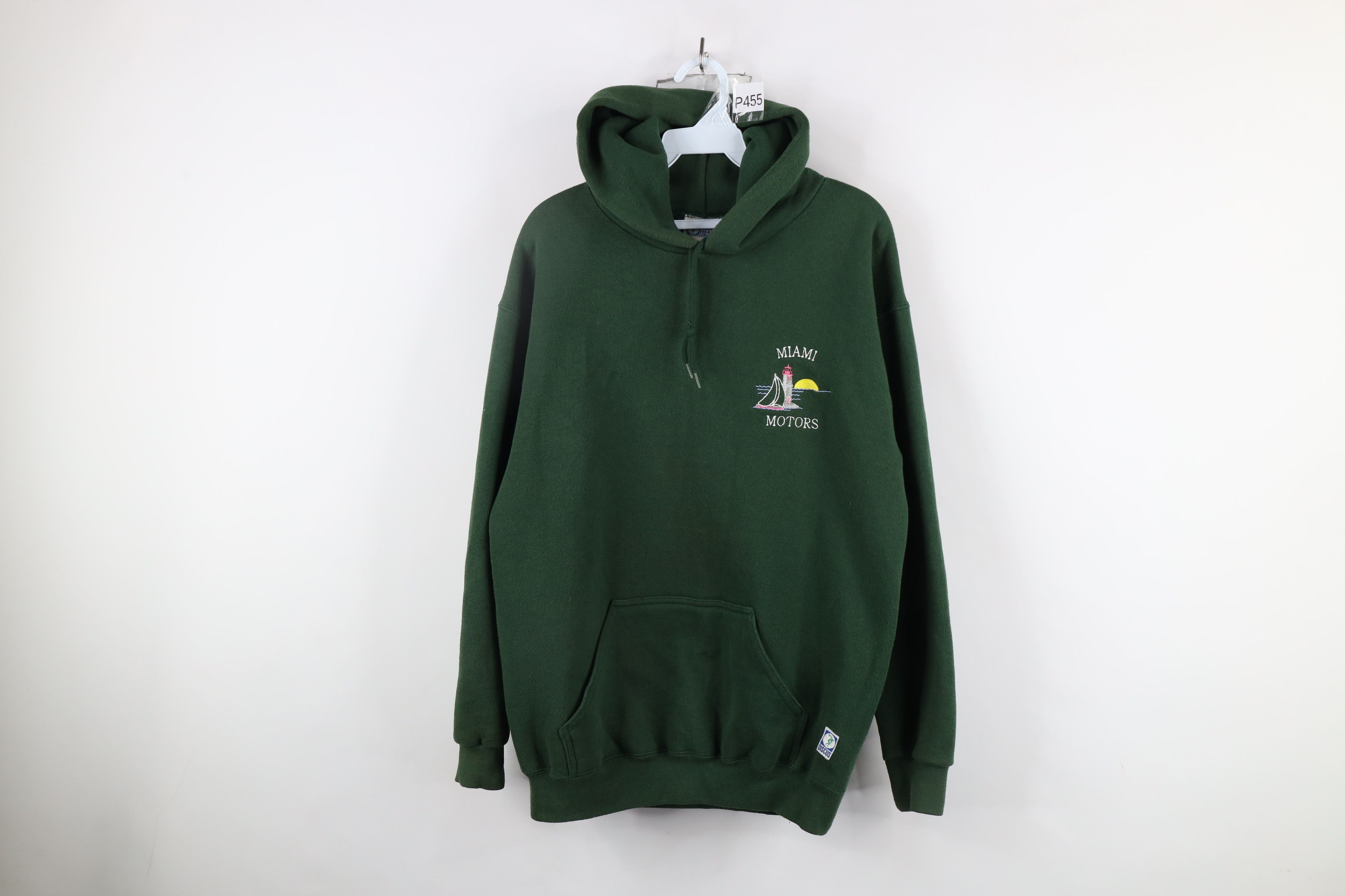 Vintage Vintage 90s Streetwear Out Miami Motors Hoodie Green USA Size US M / EU 48-50 / 2 - 1 Thumbnail