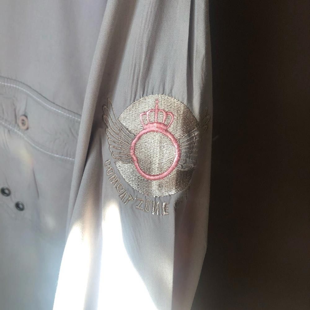 NBDN Nobrandedon Top shirt button down grey with naval designs Size 44R - 5 Thumbnail