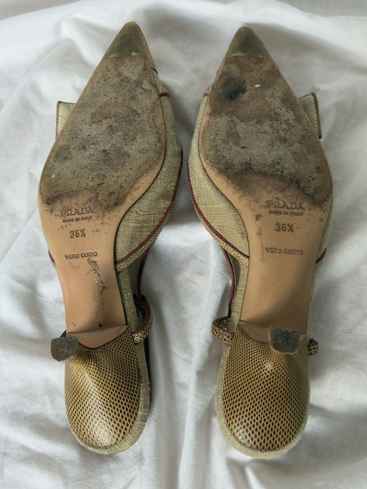 Prada Prada Cloth Beige Buckle Mules Kitten Heels Size US 6.5 / IT 36.5 - 8 Thumbnail