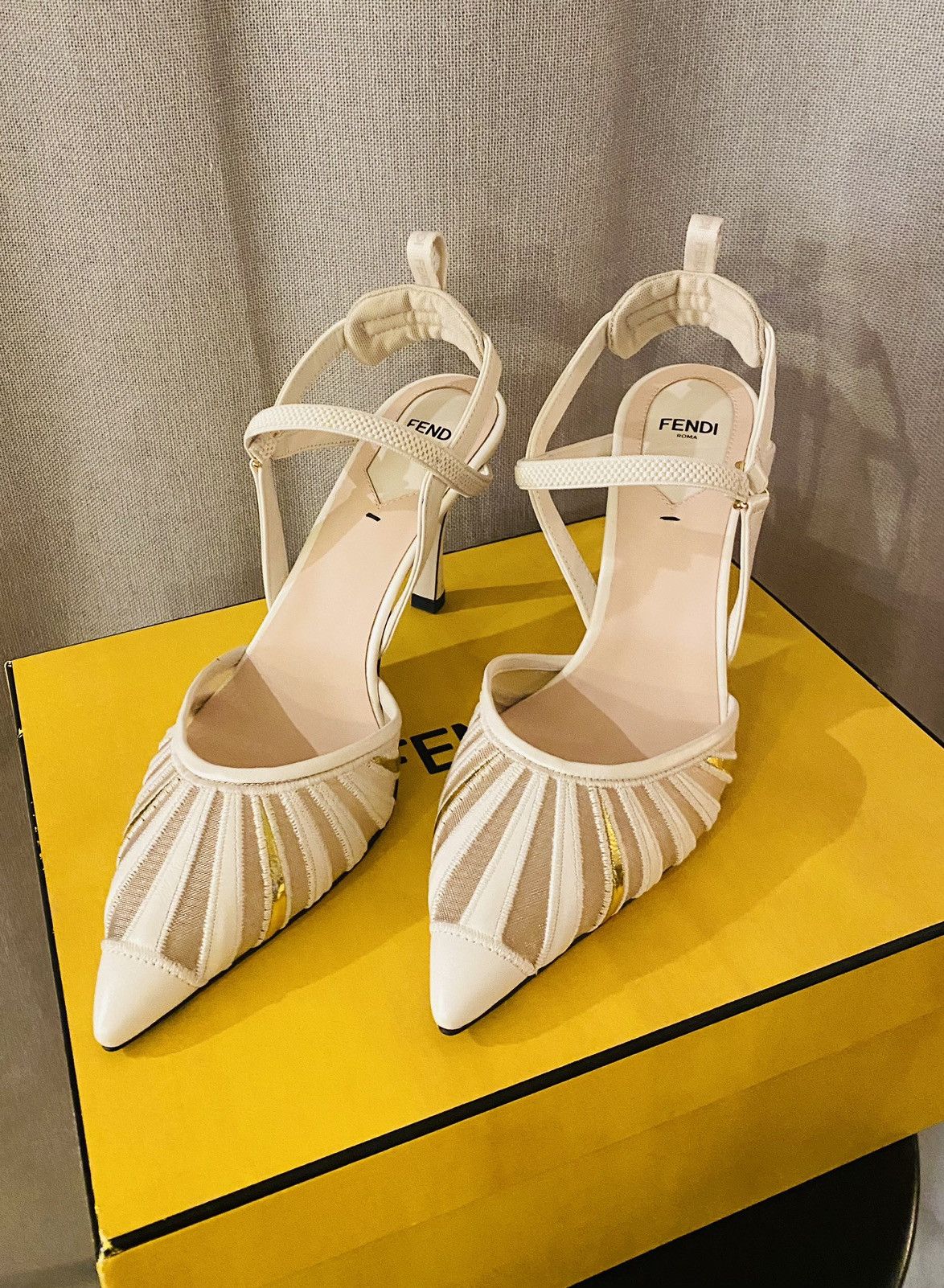 Fendi Fendi Colibri cream and gold leather and mesh pumps NEW Grailed