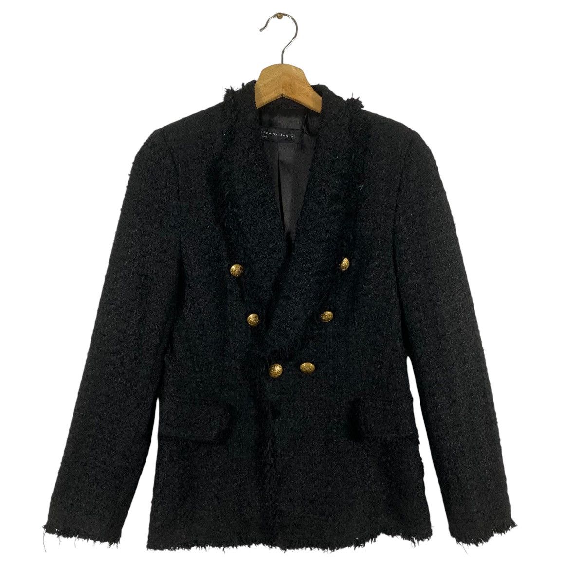 Other × Zara Zara Black Blazer Tweed Whit Gold Button Coat Jacket Size S / US 4 / IT 40 - 3 Thumbnail