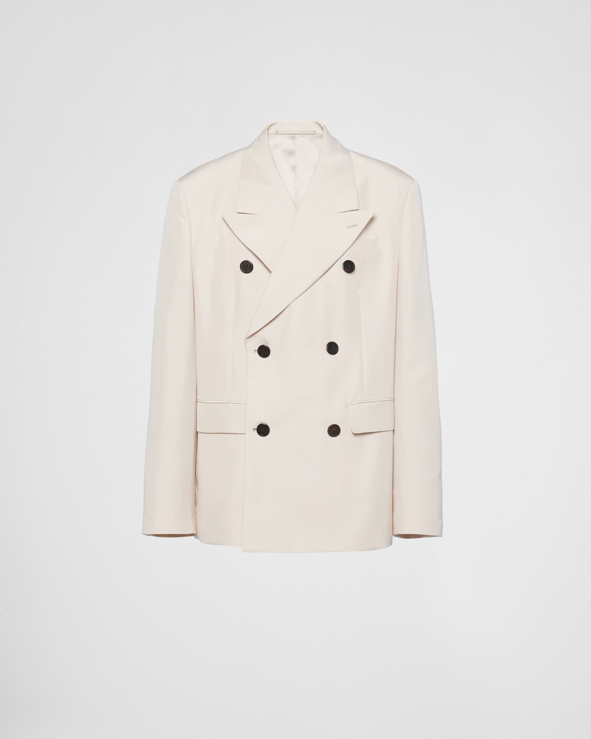 Prada o1bcso1str1025 Double-Breasted Silk Jacket in Ivory Size US S / EU 44-46 / 1 - 1 Thumbnail