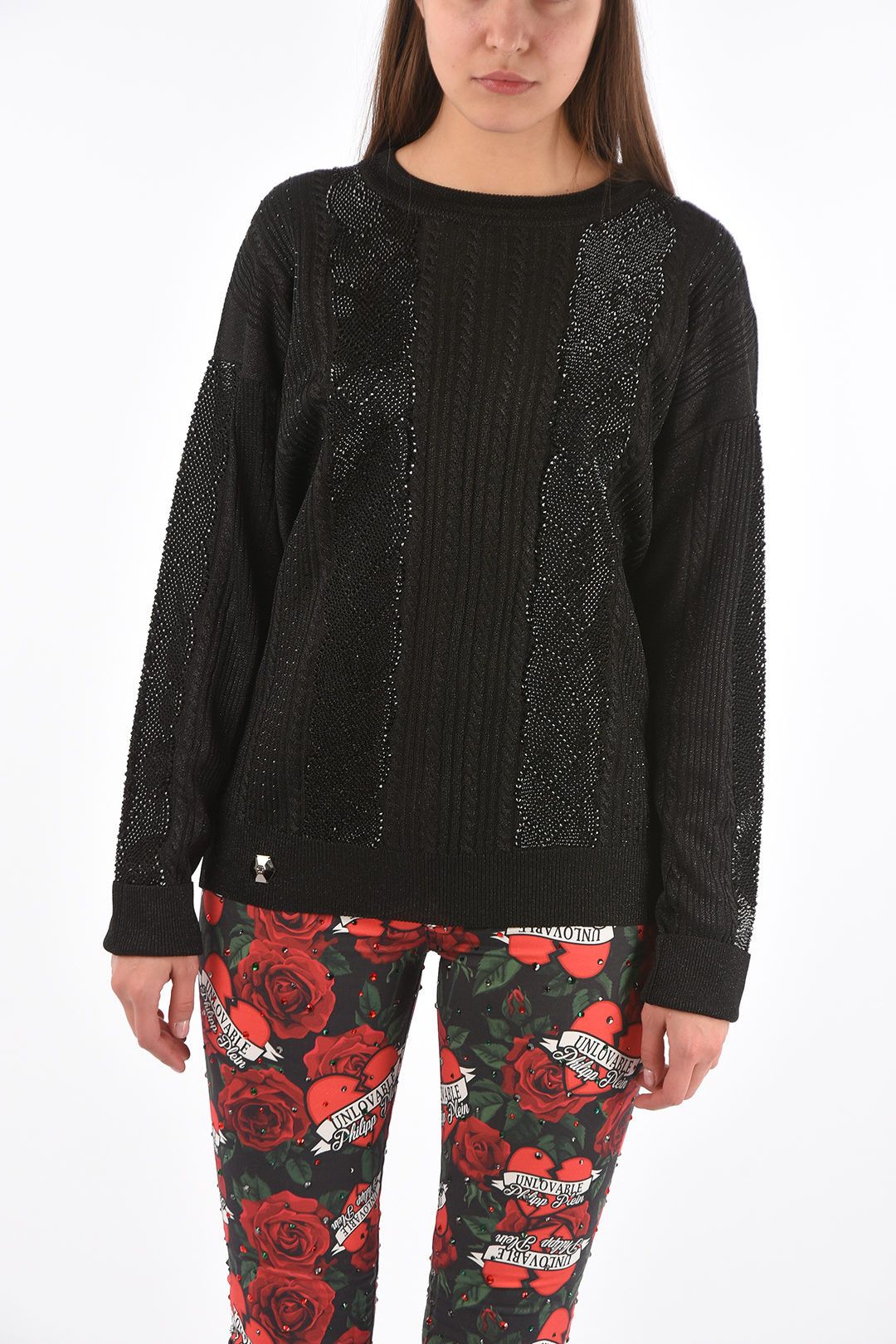 Philipp Plein og1mm0824 Knit Sweater With Crystal in Black Size M / US 6-8 / IT 42-44 - 1 Thumbnail
