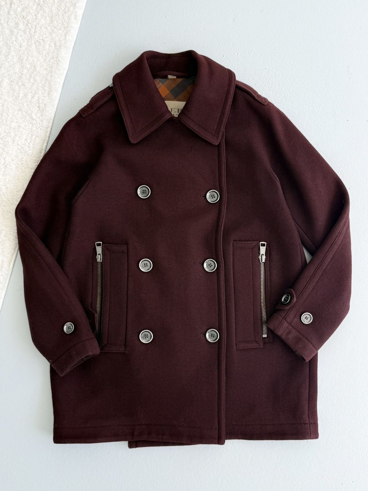Burberry Burberry Brit Burgundy Wool Peacoat Double Breasted Coat Size S / US 4 / IT 40 - 5 Thumbnail