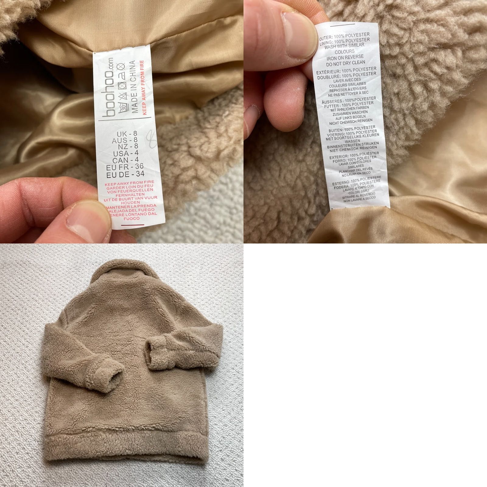 Boohoo VINTAGE Boohoo Jacket Womens 4 Brown Sherpa Jacket Full Zip Pockets Lined Polyester Soft Coat Size S / US 4 / IT 40 - 8 Thumbnail