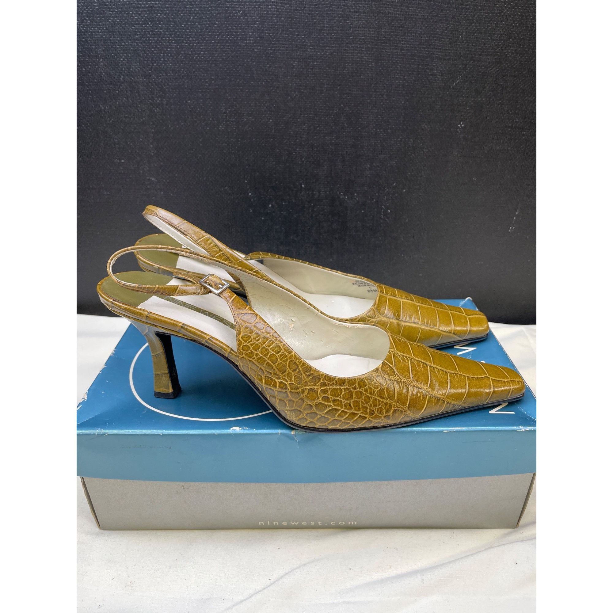 Nine West Nine West Womens LeatherGreen Croco Sling Back Shoes Pumps S Size US 8.5 / IT 38.5 - 4 Thumbnail