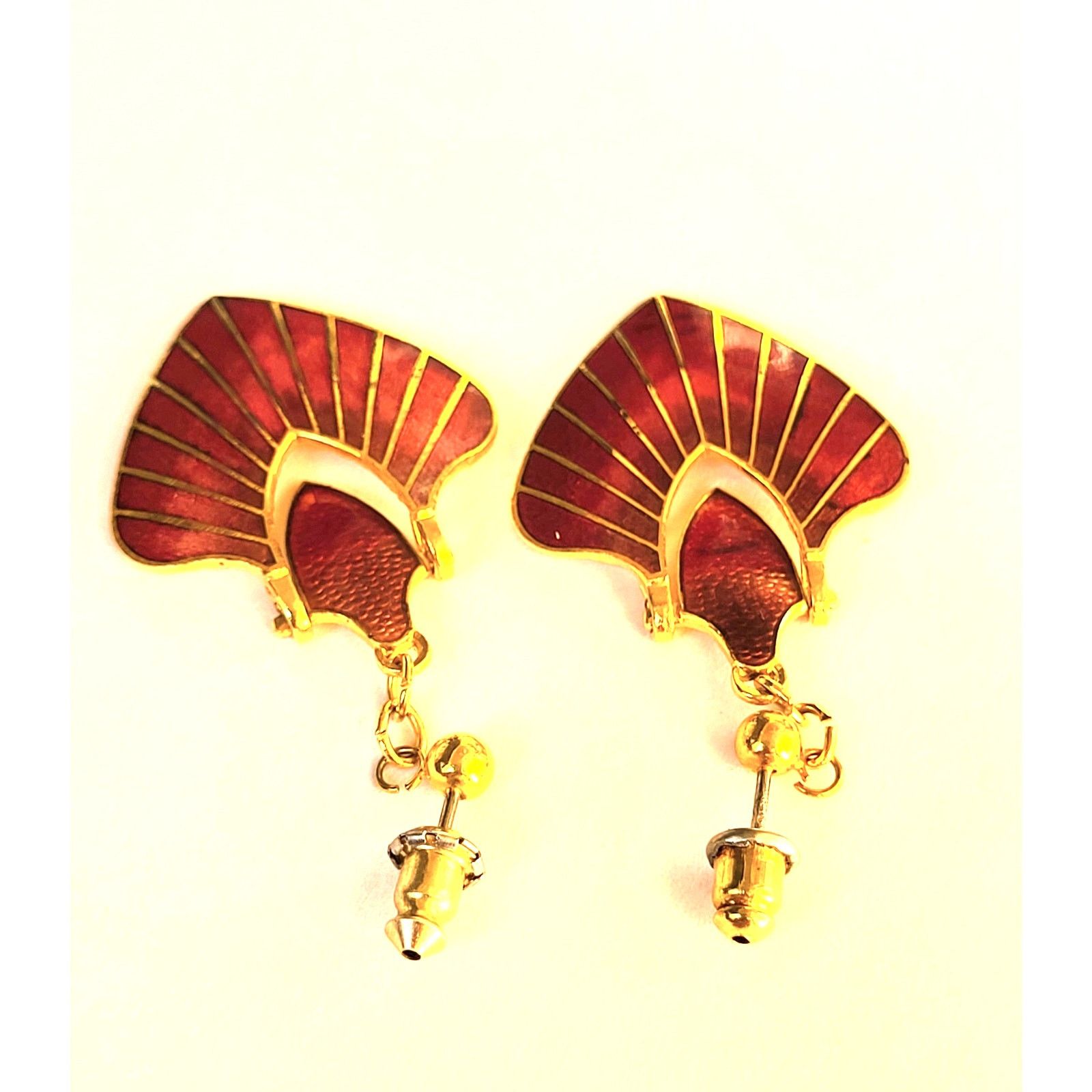 Other Jon St Paul Earrings Vintage Red Enamel Fan Art Deco Dangle Size ONE SIZE - 3 Thumbnail