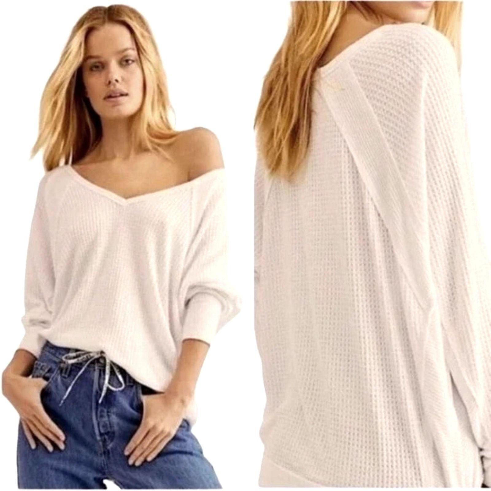 Free People Free People Santa Clara Waffle Knit Oversized Alabaster S Size S / US 4 / IT 40 - 2 Thumbnail