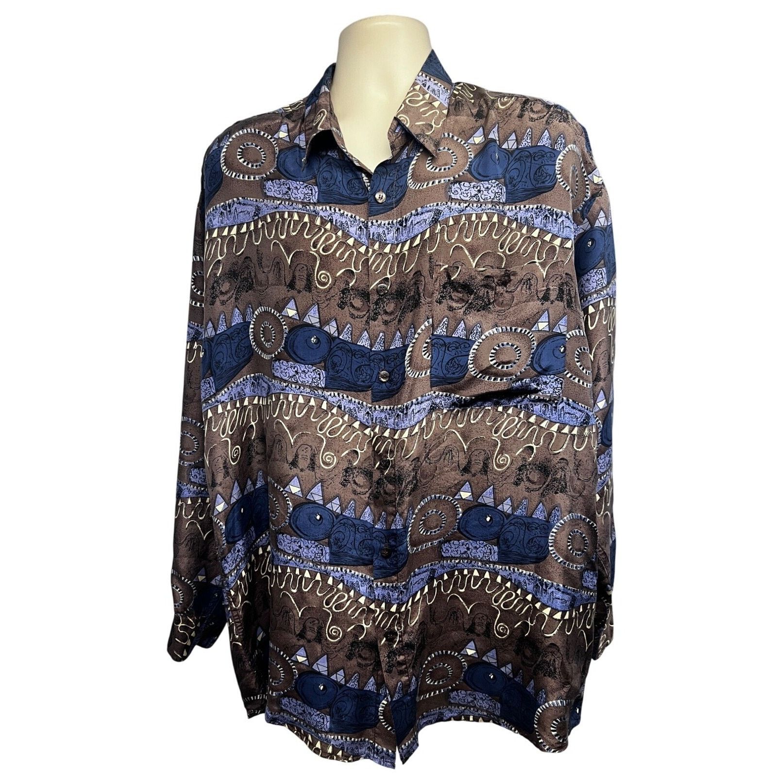 Vintage Gino Bessilini Mens Vintage Button Up Silk Shirt XL Pocket Size US XL / EU 56 / 4 - 1 Thumbnail