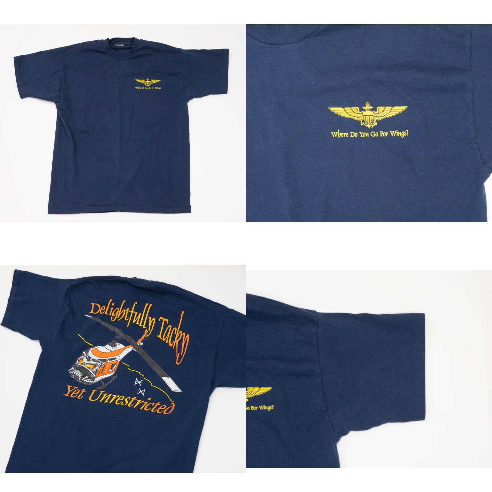 Fruit Of The Loom VINTAGE Hooters Wings Deluxe Tacky T-Shirt Men XL Blue Cotton 90s Promo Shirt Mens Size US XL / EU 56 / 4 - 8 Thumbnail