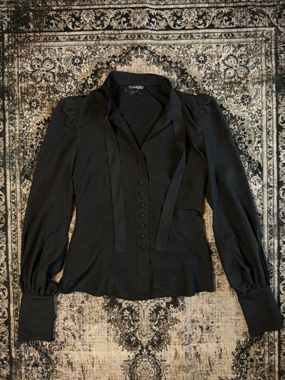Tom Ford Tom Ford WMNS Black Tie Neck Uniform Button Up Blouse Size XS / US 0-2 / IT 36-38 - 2 Thumbnail