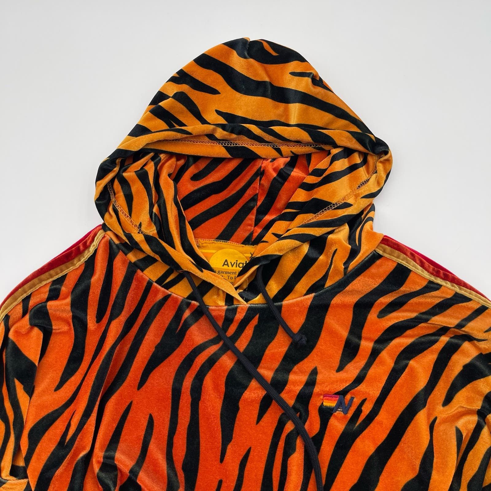 image of Aviator Nation | Tiger Velvet Relaxed Pullover Hoodie in Orange, Men's (Size 2XL)