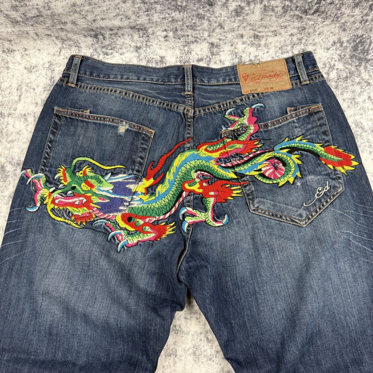 Ed Hardy Ed Hardy Y2K Dragon Embroidered Denim Jeans Size US 36 / EU 52 - 2 Thumbnail