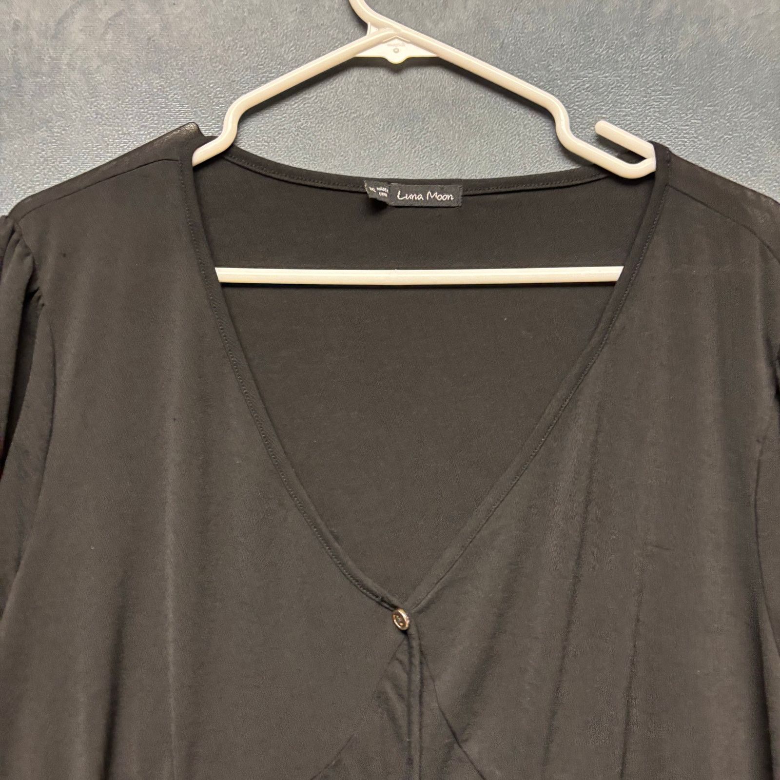 Other Luna Moon Black Button Front Blouse Puff Sleeve Casual Top Size XXL / US 16-18 / IT 52-54 - 3 Thumbnail