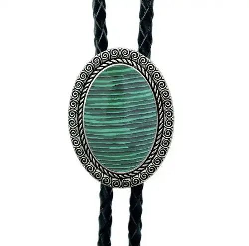 Cowboy Equipment × Vintage Lucky Charm Agate Gem Pendant Bolo Tie Size ONE SIZE - 1 Thumbnail