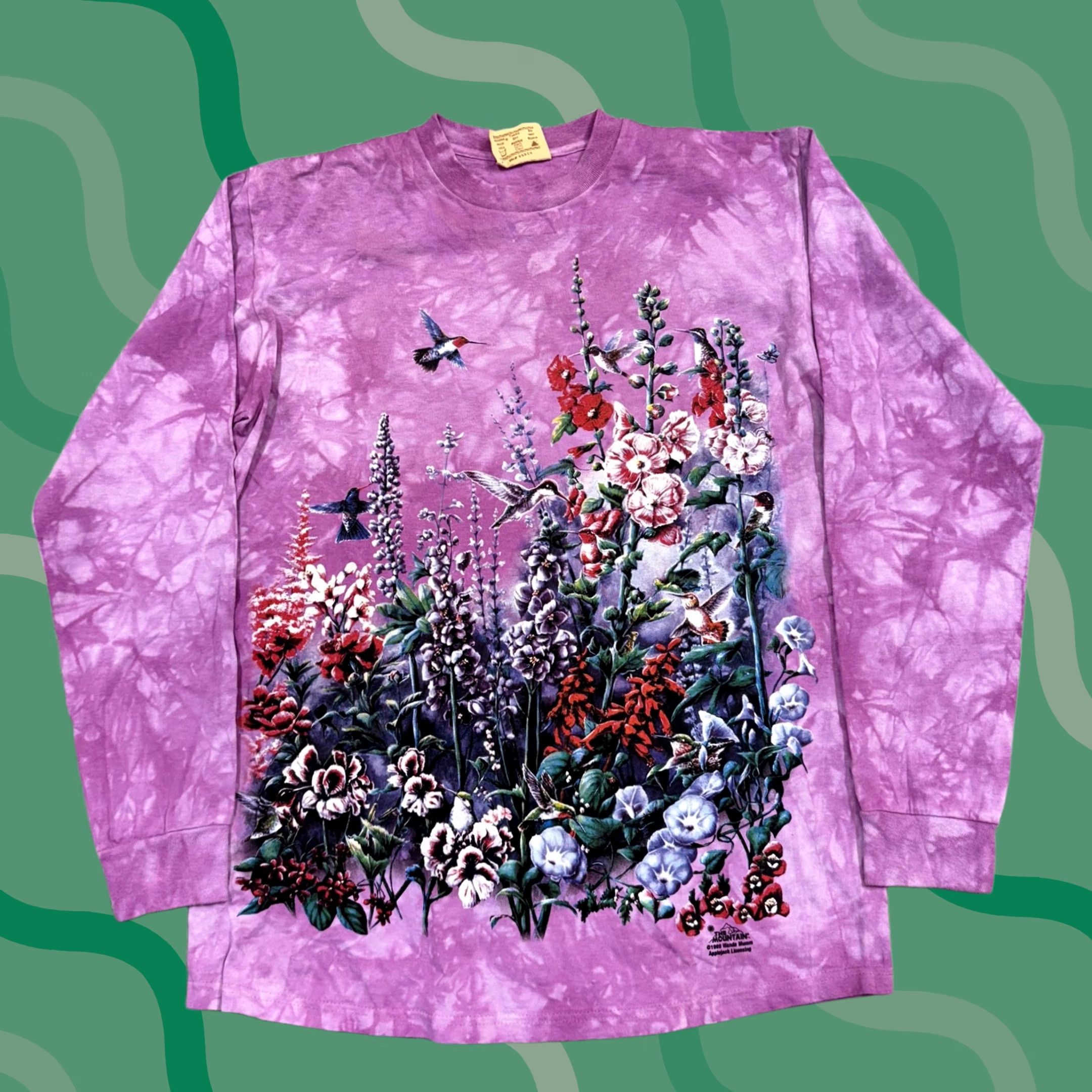 The Mountain VINTAGE The Mountain Shirt Mens Medium Purple Tie Dye Hummingbird Floral USA 90s Size US M / EU 48-50 / 2 - 1 Thumbnail
