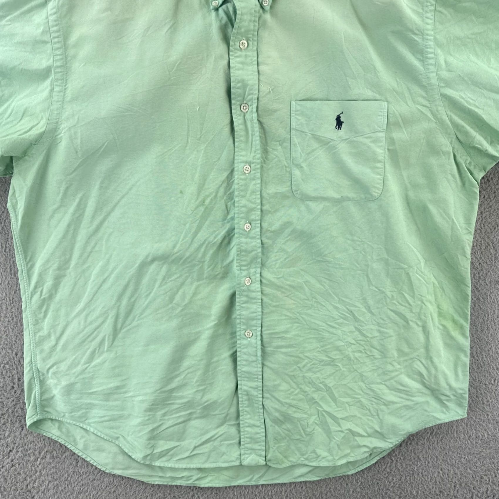 Ralph Lauren VINTAGE Ralph Lauren Mens L Button-Up Shirt Short Sleeve Green Preppy Thrasher Over Dyed Embroidered Cotton Knit Modern Casual Mens Size US L / EU 52-54 / 3 - 4 Thumbnail