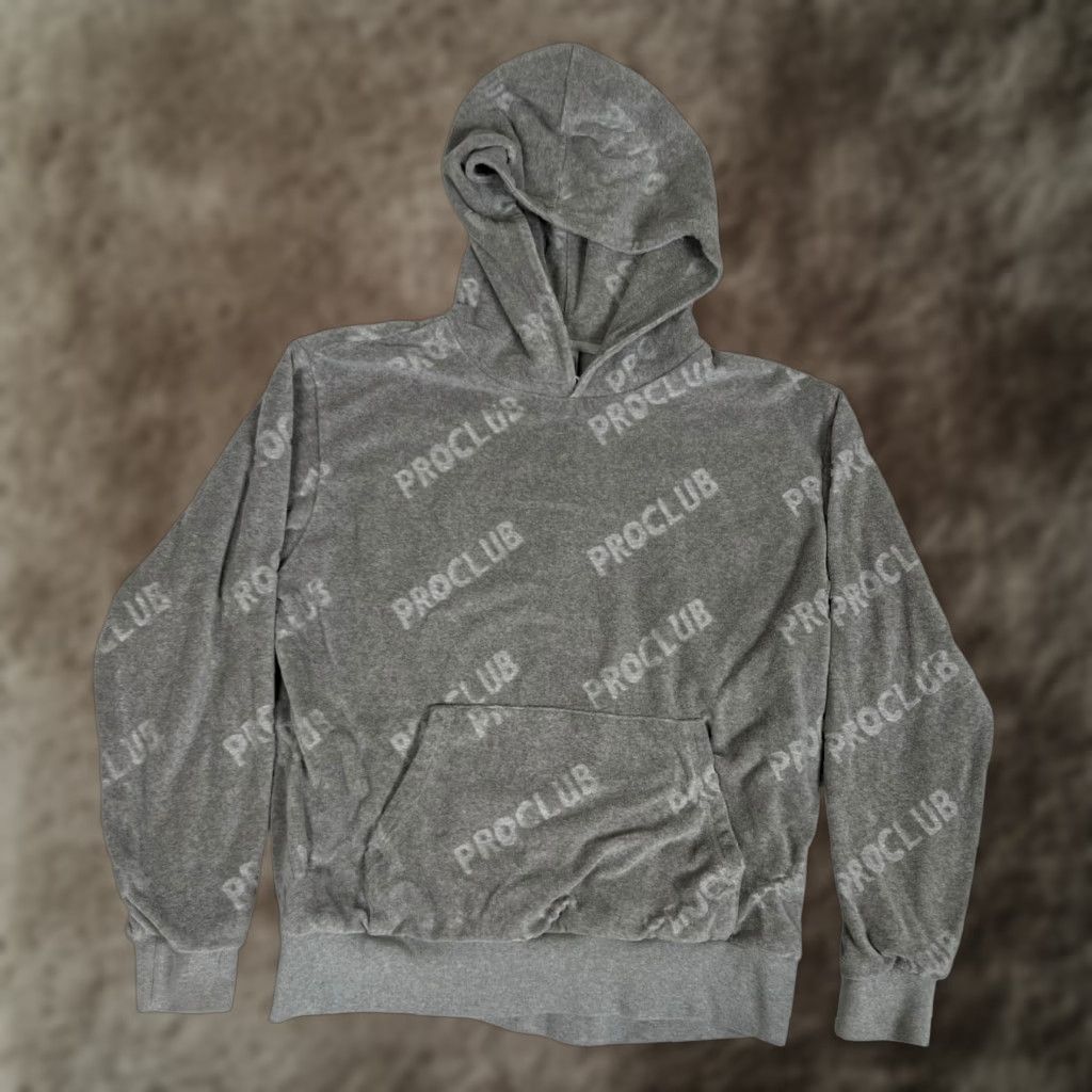 Vintage Pro Club Hoodie Mens Regular Size M Gray All Over Print Heavyweight Terry Fleece Full Zip Size US M / EU 48-50 / 2 - 1 Thumbnail