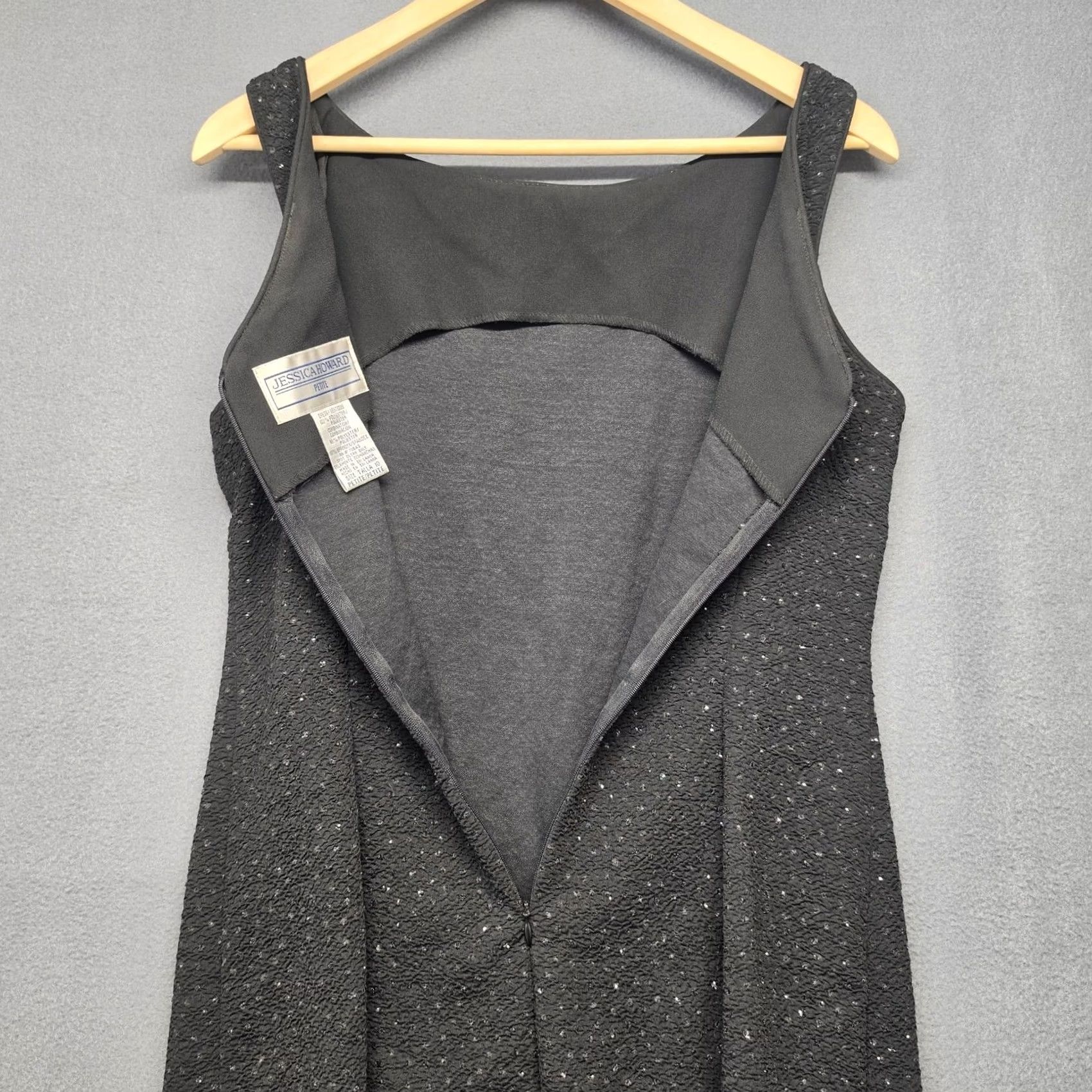 Vintage VINTAGE? Jessica Howard Dress Womens 10P Black Metallic Sheath Sleeveless Evening Velvet Knee Length Size L / US 10 / IT 46 - 8 Thumbnail