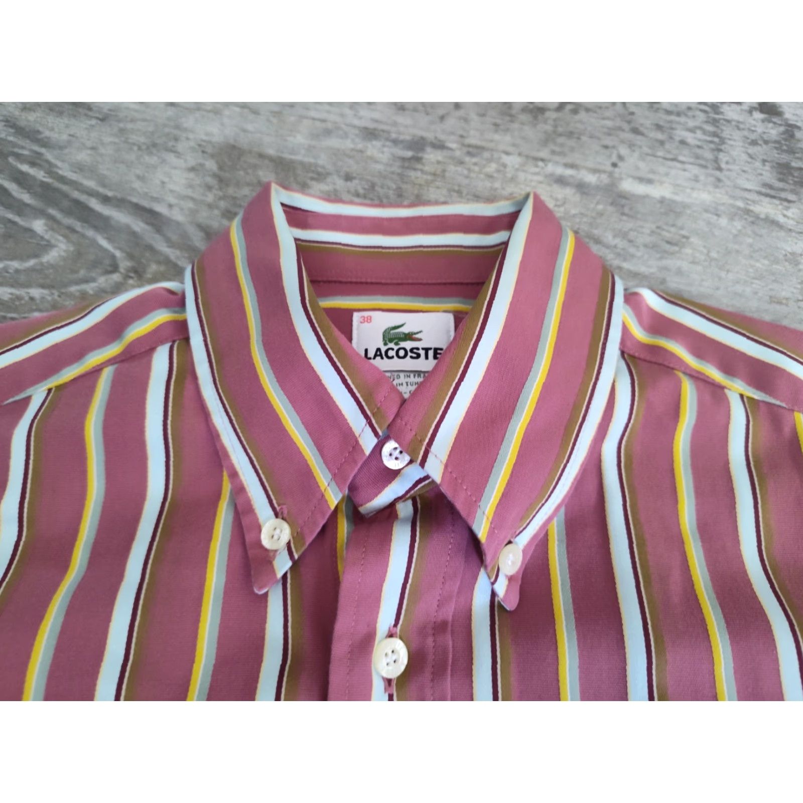 Lacoste VINTAGE Lacoste Mens Dress Shirt Button-Down Collared Long Sleeve Striped Cotton Sz 38 Alligator Logo Size 38R - 7 Thumbnail