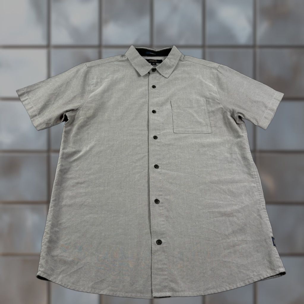 Roark Revival Shirt Mens M Gray Oxford Classic Fit Camp Button-Up Pocketed Casual Cotton Blend Short Sleeve in Grey (Size Medium)