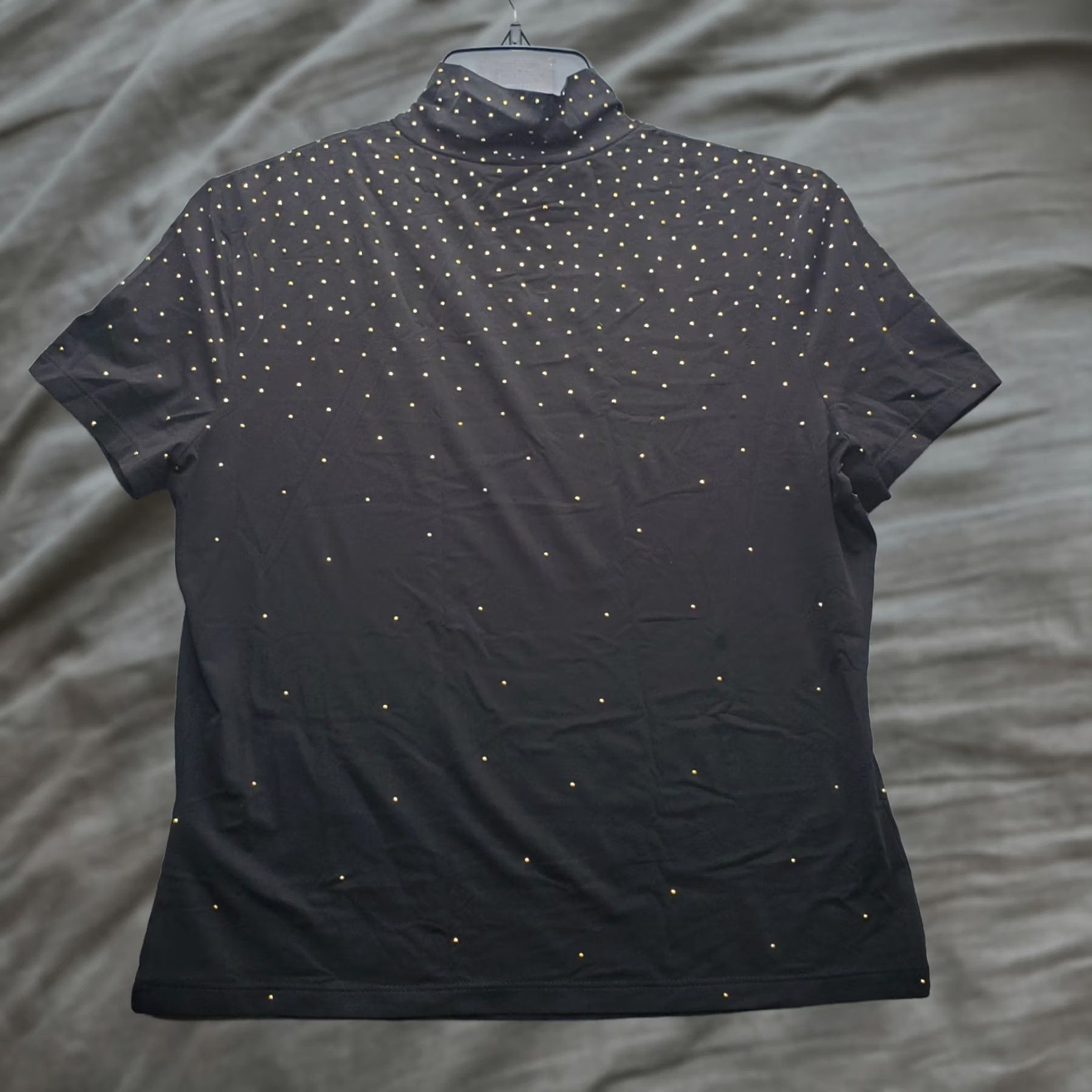 St. John St. John Blouse Womens Size L Beaded Short Sleeve Turtleneck Pullover Black Top Size L / US 10 / IT 46 - 1 Thumbnail