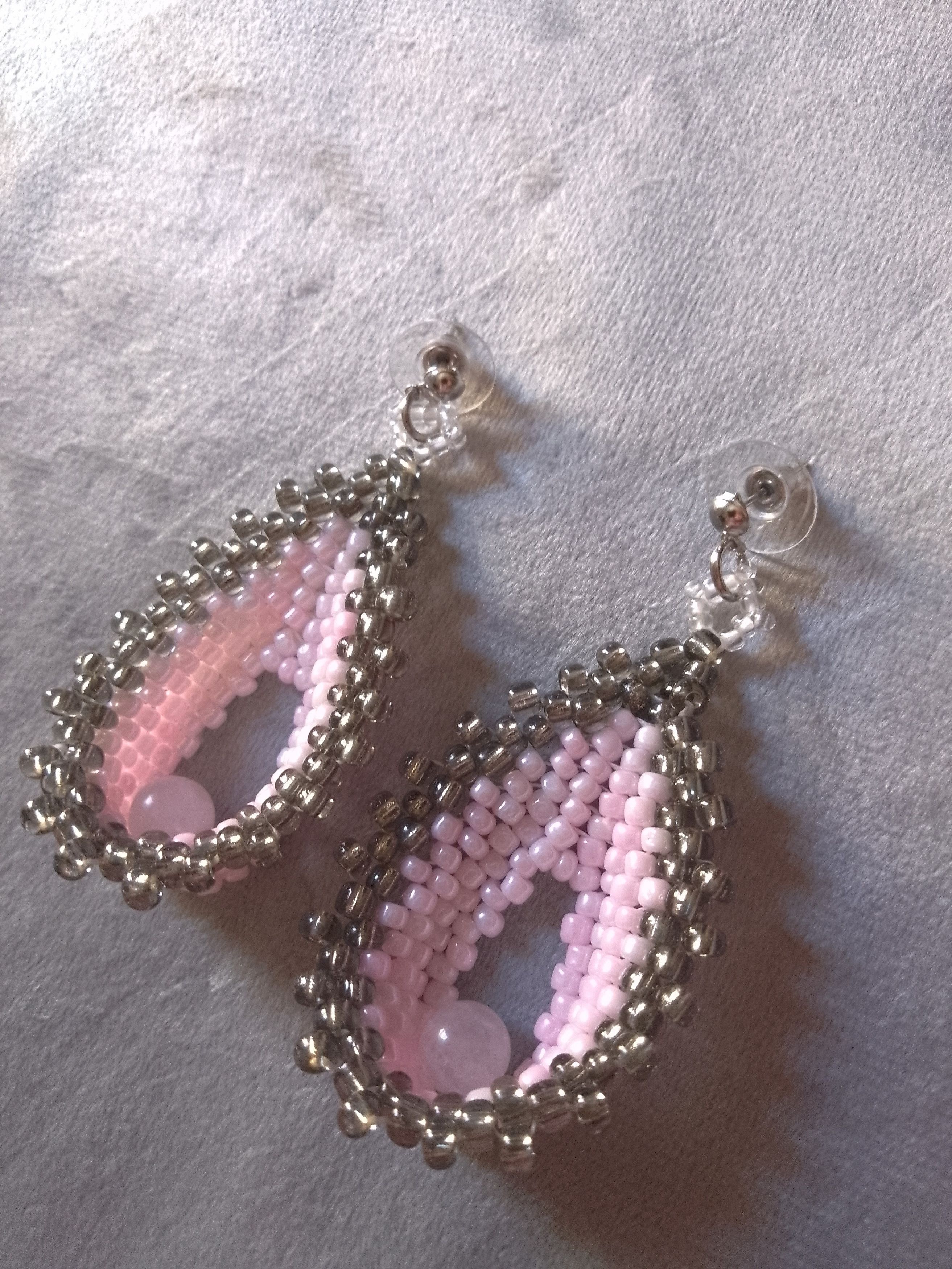 Handmade Earrings Long Dangle Leafy Rose quartz gemstones Size ONE SIZE - 6 Thumbnail