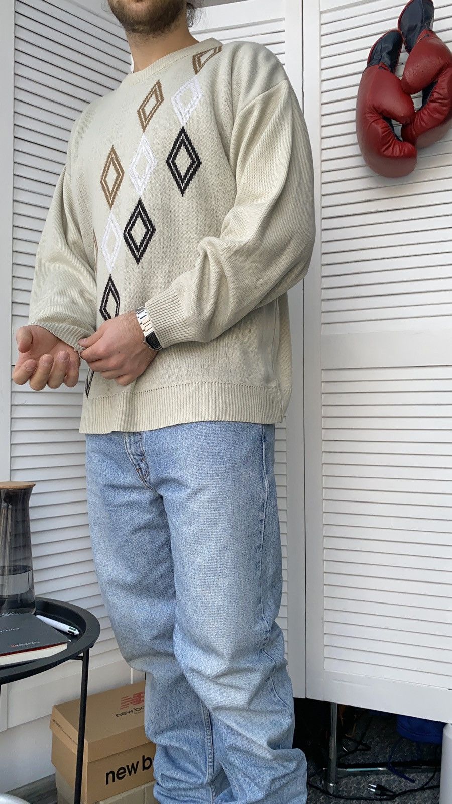 Vintage Vintage 70s Diamond Pattern Knit Crewneck Sweater Size US L / EU 52-54 / 3 - 4 Thumbnail