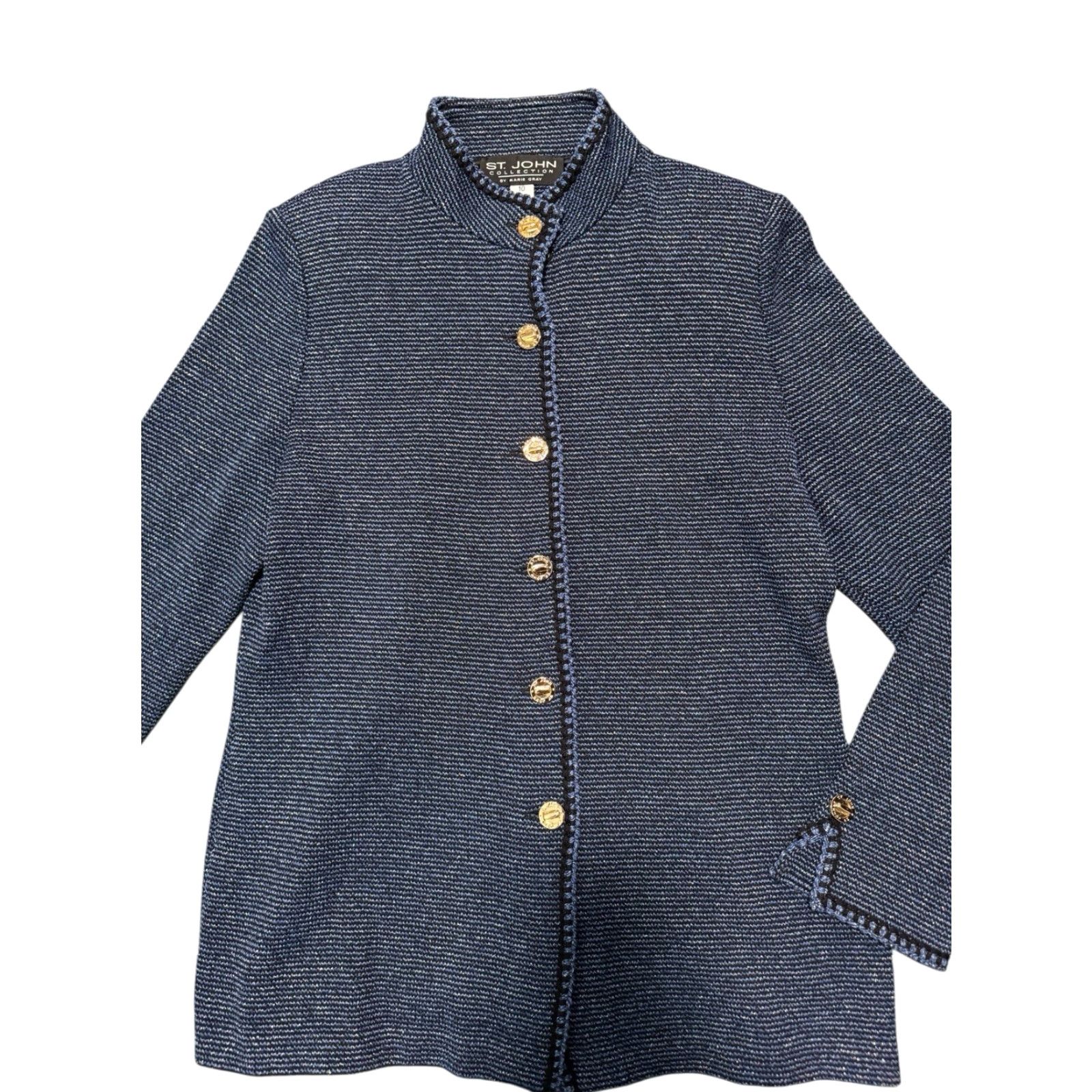 St. John St. John Collection Marie Gray Knit Jacket Black Blue Marled Gold Logo Buttons Size 10 Jacket Women Regular Knit Wool Front Button Vintage No Size L / US 10 / IT 46 - 4 Thumbnail