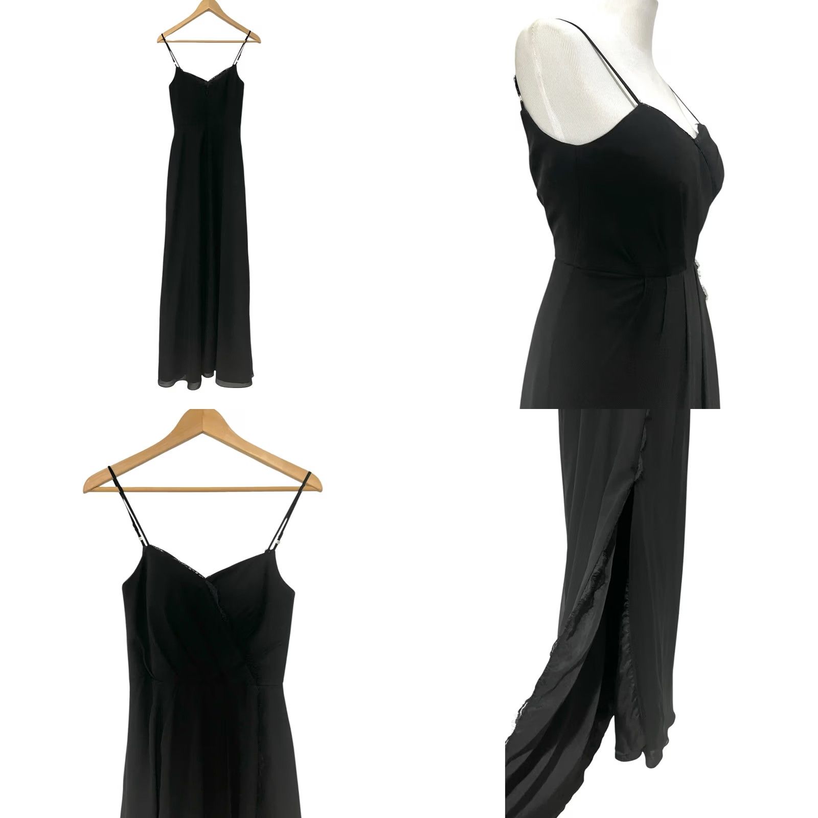 Vintage AZAZIE Black Formal Maxi Chiffon V-Neck Spaghetti Strap Leg Slit Sz 0 Dress Womens Size XS / US 0-2 / IT 36-38 - 8 Thumbnail