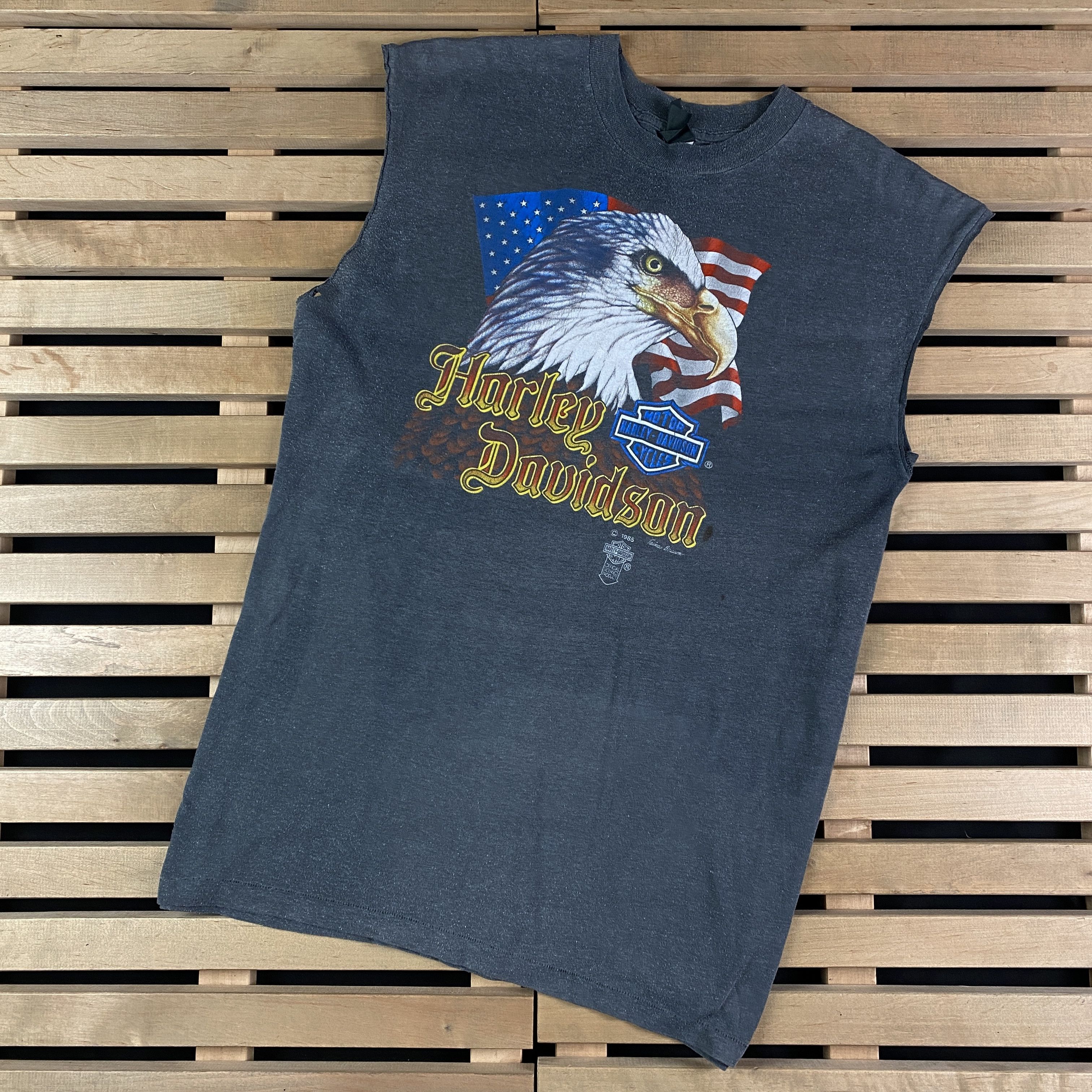 image of T Shirt Sleeveless Harley Davidson Vintage Size /2Xl 1985 in Grey, Men's