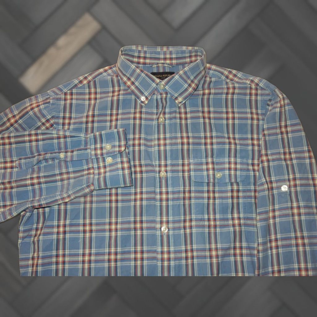 Banana Republic VINTAGE Banana Republic Men's Plaid Cotton Button-Up Shirt Size L Blue Long Sleeve Size US L / EU 52-54 / 3 - 1 Thumbnail