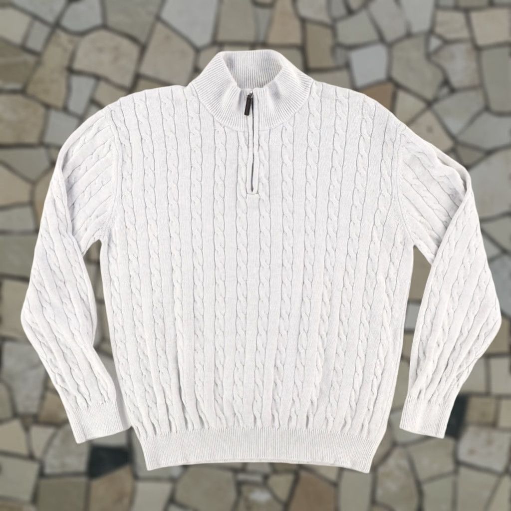 CO Collars & Co Cable Knit 1/4 Zip Sweater Gray Men's 2XL Shirt LongSleeve Mock Neck Slim Fit Size US XXL / EU 58 / 5 - 1 Thumbnail