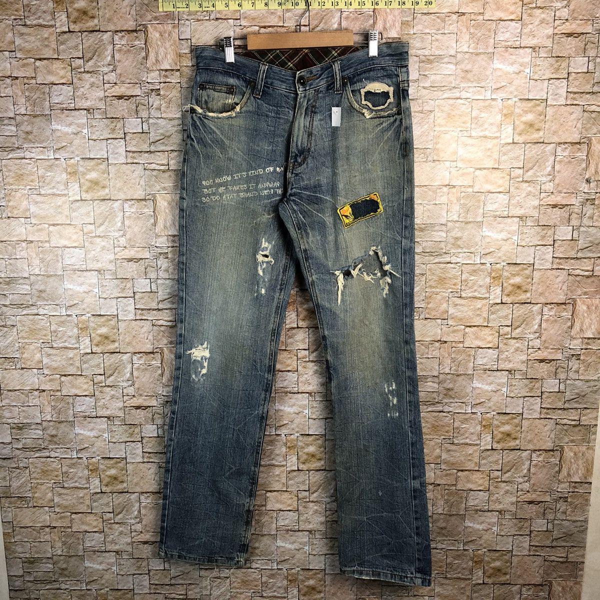Japanese Brand One Beach Blue Distressed Denim Pants #A130 Size US 31 - 1 Thumbnail