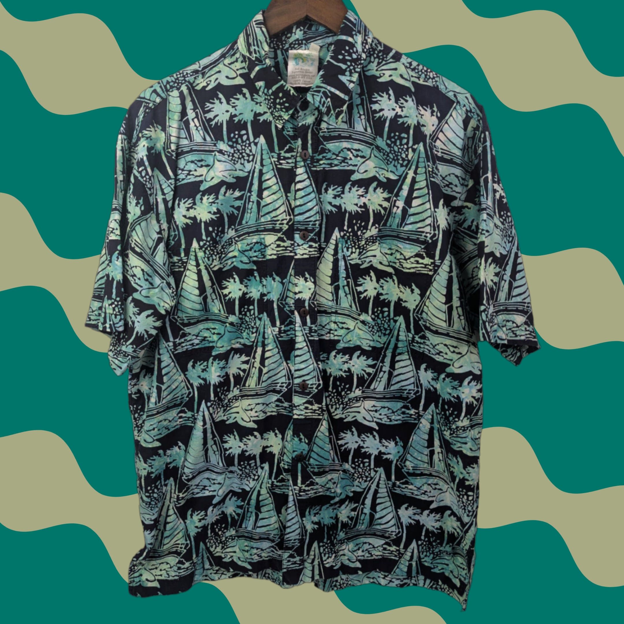 Vintage Sailboats Bob Bitchin Turquoise Button Hawaiian Shirt Size Large Cotton Shirt Mens Size US L / EU 52-54 / 3 - 1 Thumbnail