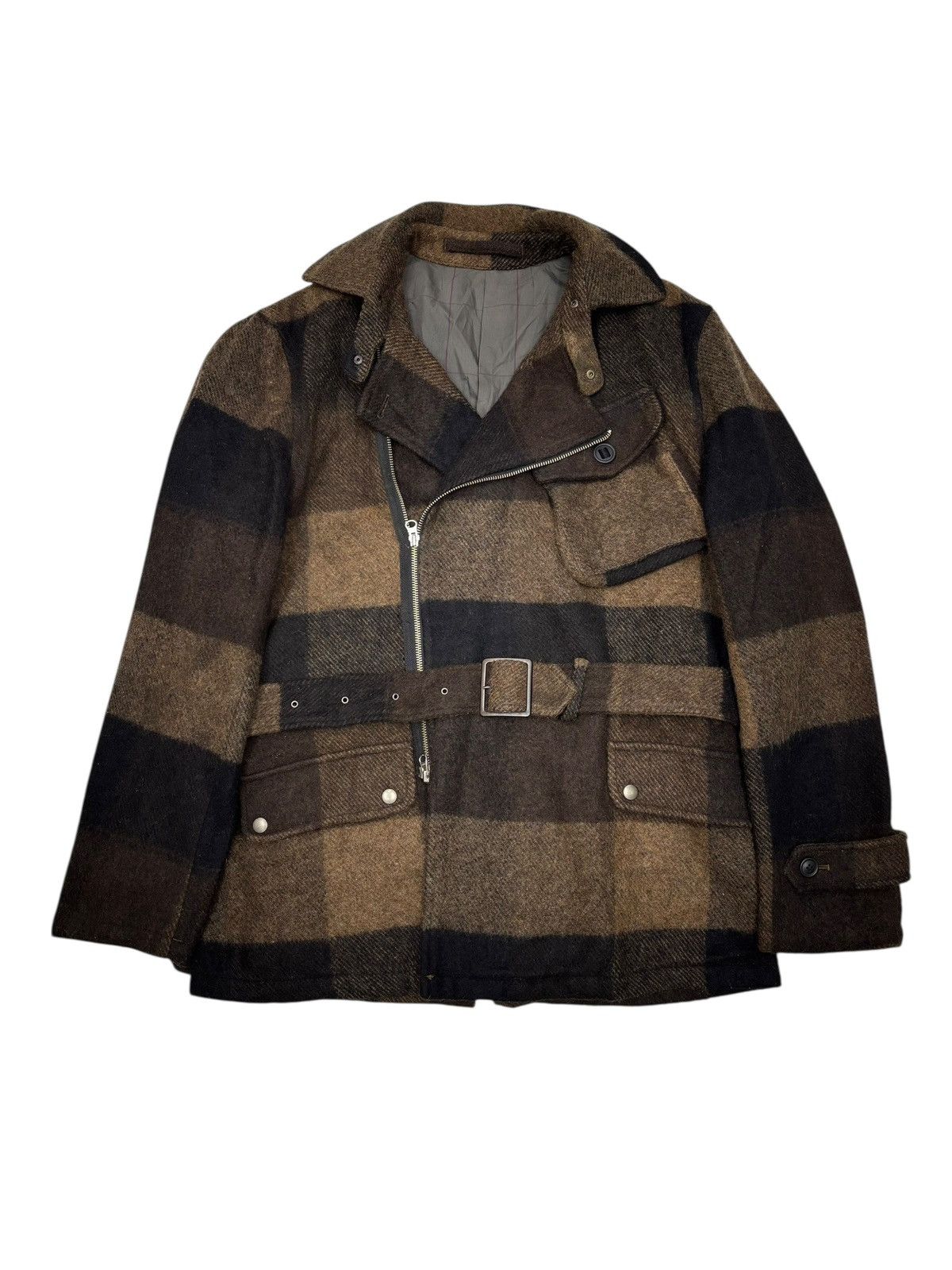 PPFM PPFM AW02 Wool Plaid Belted Moto Jacket Size US L / EU 52-54 / 3 - 1 Thumbnail