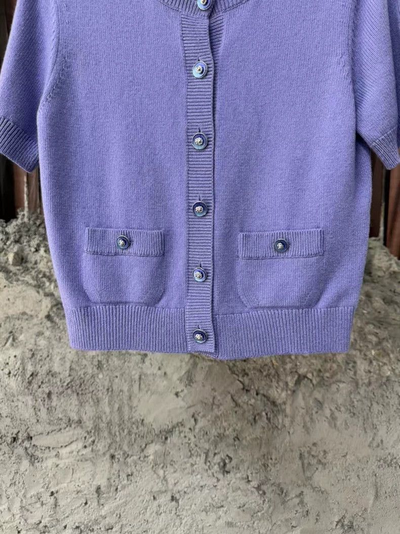 Chanel Chanel Enamel silver buckle purple short-sleeved knitted c Size XXS / US 00 / IT 34 - 4 Thumbnail