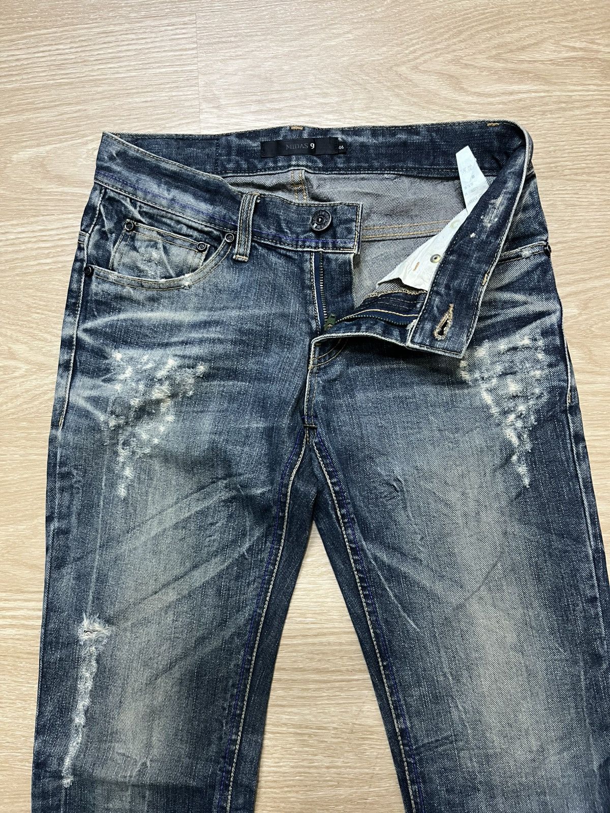 MIDAS Distressed Faded Dark Blue Flare Jeans