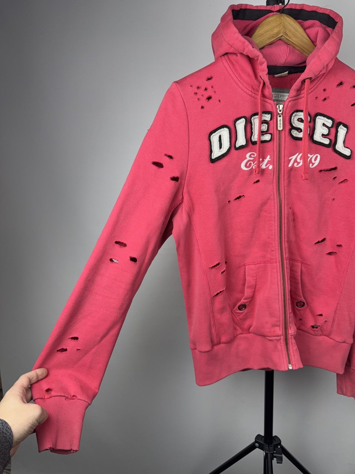 Diesel Vntg Y2K 90s Distressed Diesel Hoodie Luxury Avant Grade Size L / US 10 / IT 46 - 2 Thumbnail