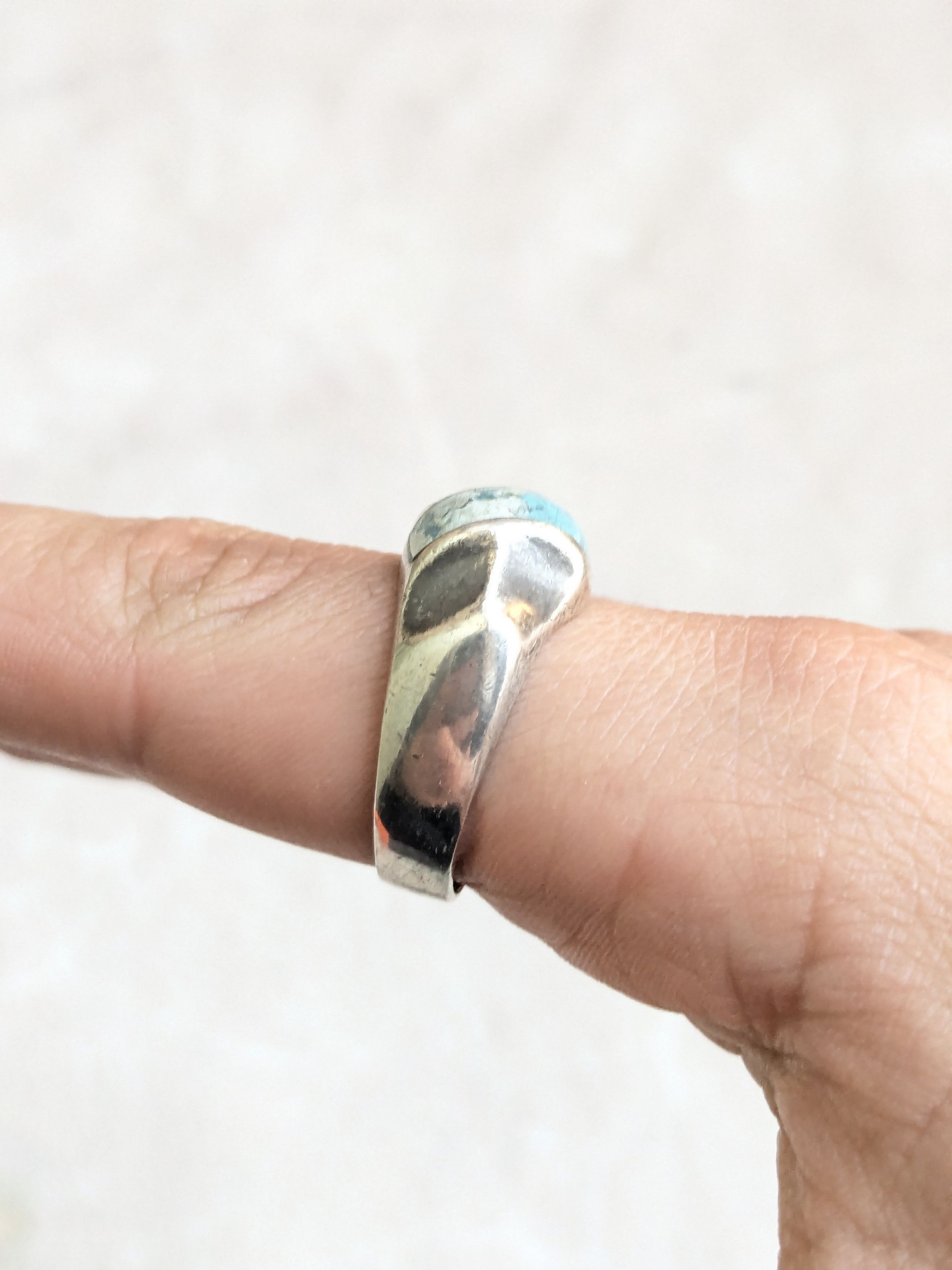 Sterling Silver Vintage Sterling Silver Ring Turquoise Taxco Inlay 12 Size ONE SIZE - 10 Thumbnail